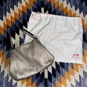 Coach Edie 31 Silver Pebbled Leather Handbag silver metallic grey purse